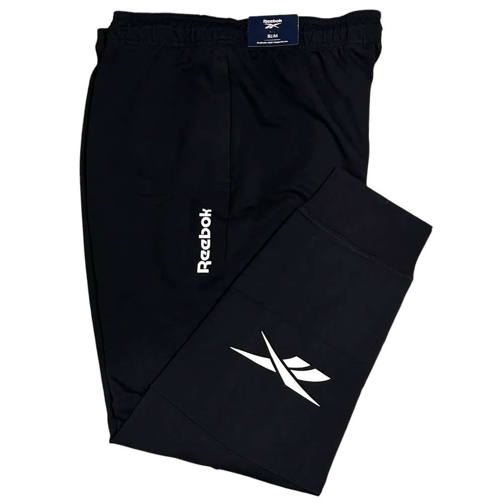 Reebok Mens Jersey Jogger Pants XL 38x30" Black Slim Fit Soft Stretch Fabric